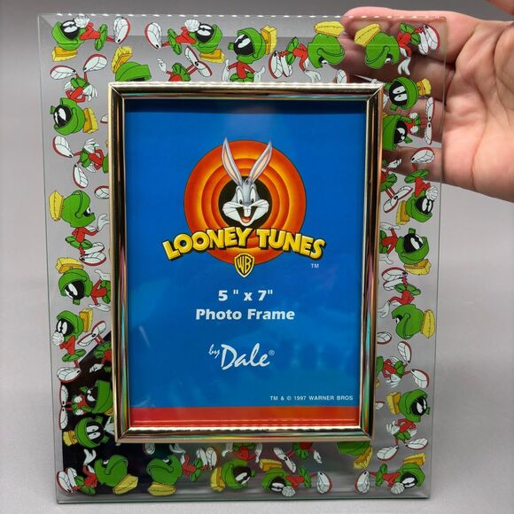 Vintage Marvin the Martian Looney Tunes Glass Photo Frame 5x7" 1997 Warner Bros - Picture 3 of 9